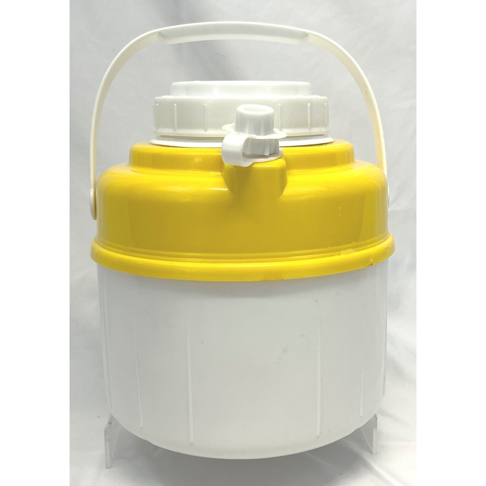 Amoco Picnic Jug Water Cooler Vintage Yellow White Insulated Spout USA Made Rare